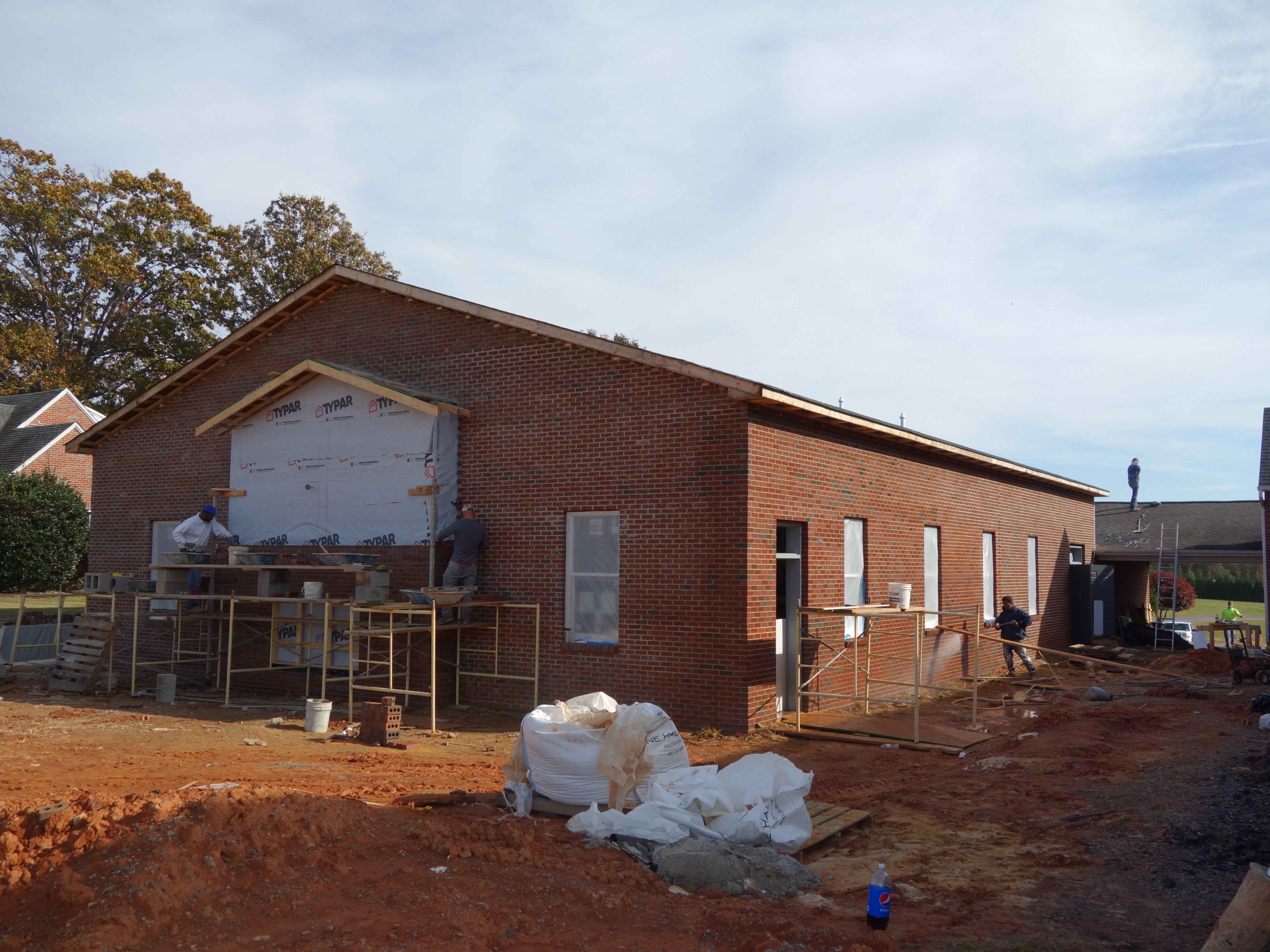 Unfinished construction of fellowship hall exterior